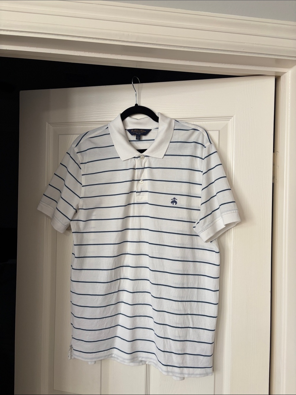 Brooks Brothers White Polo with Navy Stripes